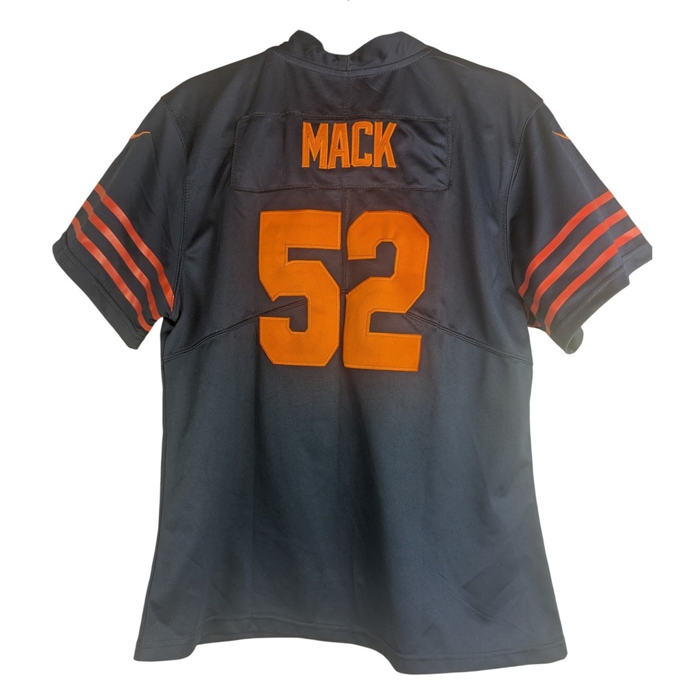 XL Women Nike Chicago Bears Khalil Mack 52 NFL Jerset Navy Blue Orange On Field - Picture 2 of 11